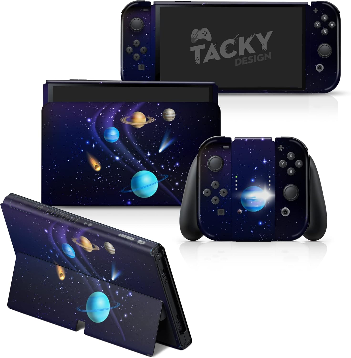 Tacky Design Galaxy Skin Compatible with Nintendo Switch OLED, Purple Space Skin Wrap Cover for Nintendo Switch OLED, Premium Vinyl 3M Full Wrap Decal