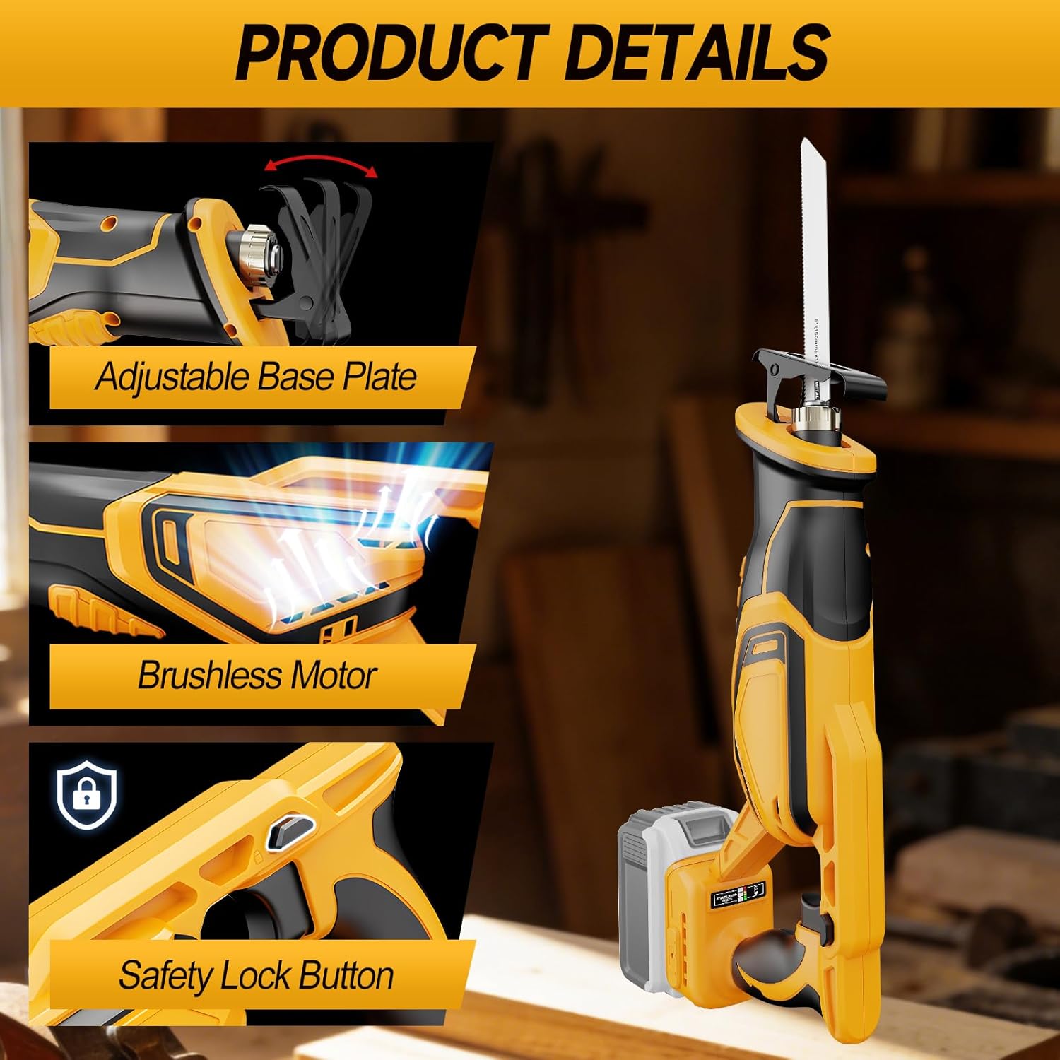 Cordless Reciprocating Saw for Dewalt 20V Max Battery, Brushless Sawzall Electric Recip Saw with 8 Blades, 0-3500 RPM Speed, for Wood/Metal/PVC Cutting, No Battery