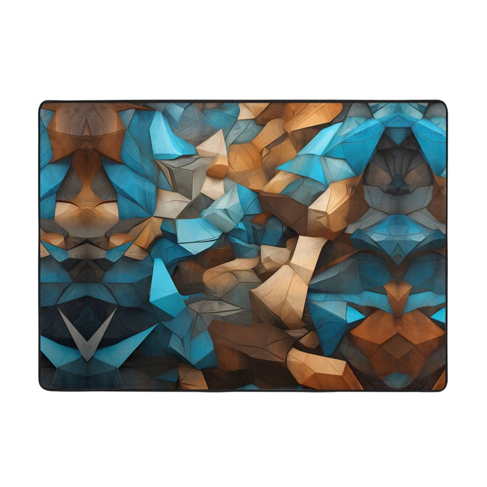 Tapis de sol abstrait bleu marron pour salon moderne BROLEO