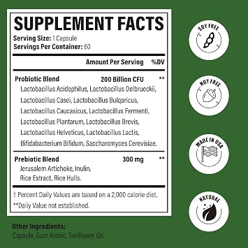 15-in-1 Prebiotics and Probiotics for Women Men, 200 Billion CFU, 120 Caps