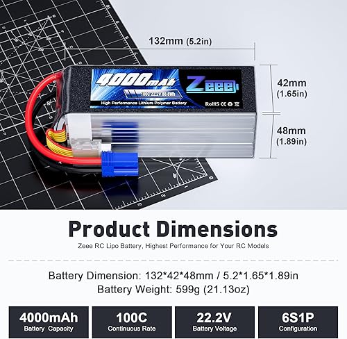 Miniatura 2 de Zeee 6S Lipo Batería 4000mAh 22.2V 100C con conector EC5 Batería suave para RC Avión Helicóptero RC Coche Camión Tanque Drone Racing Hobby (2
