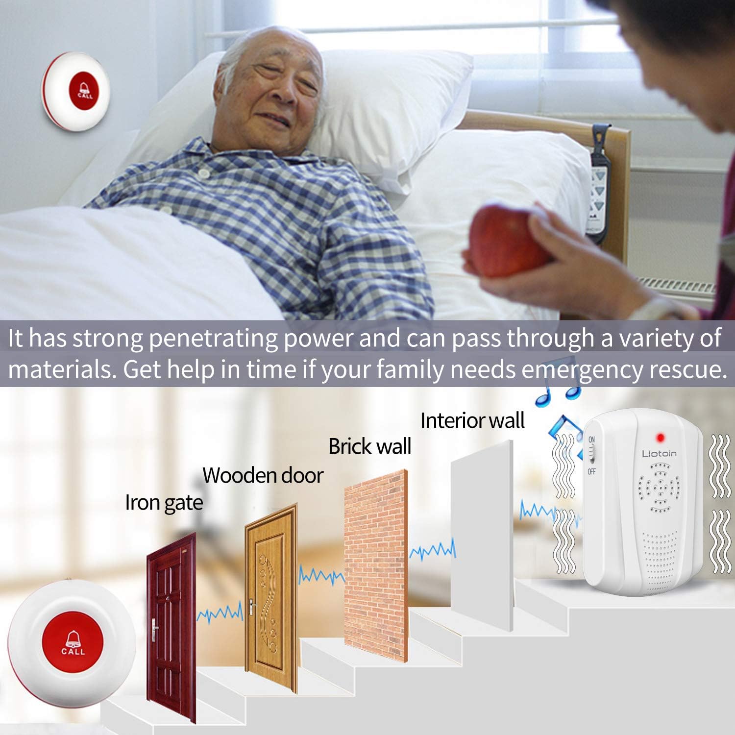 Up To 60% OFF LIOTOIN Wireless Caregiver Pager Nurse Alert System Smart Call Button Call Bell for Home/Elderly/Patient Vibration Pager (Include Belt Clip),1 Portable Receiver+1Plugin Receiver +3 Transmitter