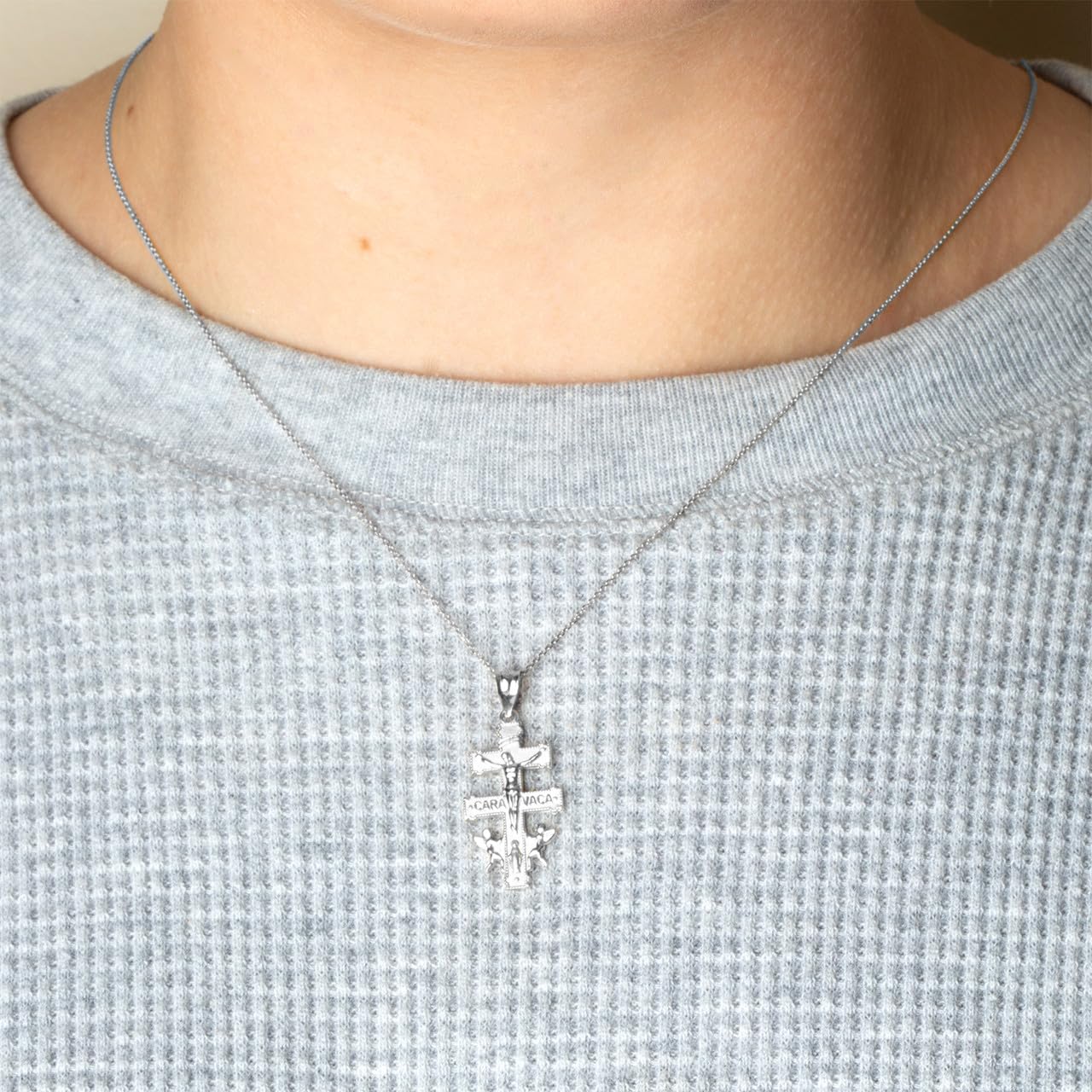 Claddagh Gold .925 Sterling Silver Caravaca Angels Cross Crucifix Pendant Necklace and Pendant Only - Image 2