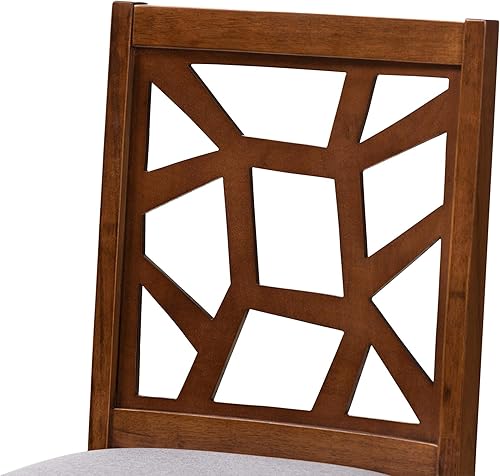 Miniatura 4 de Baxton Studio Silla de comedor Abilene Mid-Century tapizada de tela gris y acabado marrón nogal Gris/marrón nogal,Marrón claro/marrón nogal
