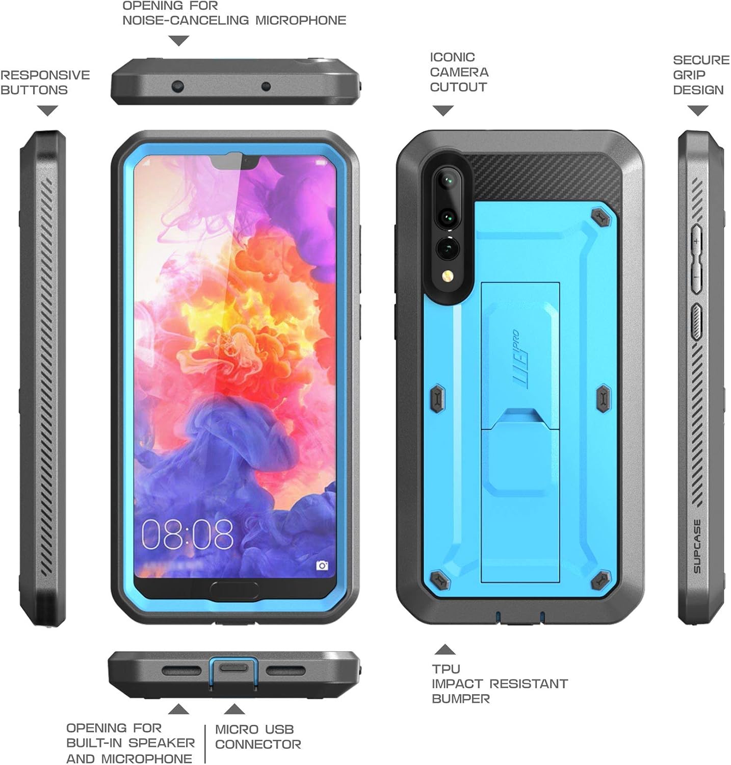 SUPCASE Full-Body Rugged Cover Case for Huawei P20 Pro, with Built-in Screen Protector for Huawei P20 Pro (2018 Release) Not for Huawei P20, Unicorn Beetle Pro Series (Blue)