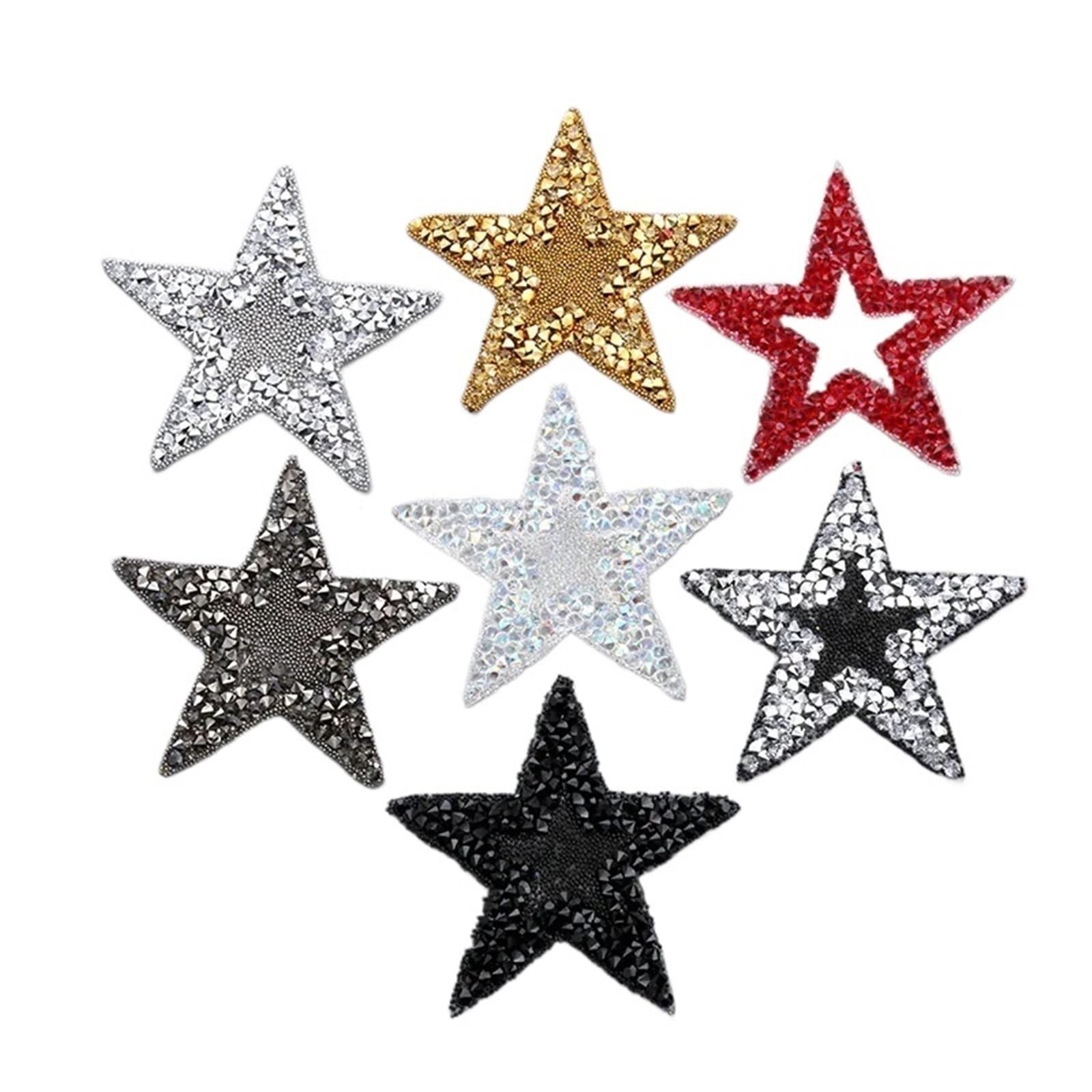 Étoile thermocollante 6x6cm avec strass brillants argentés pour customisation