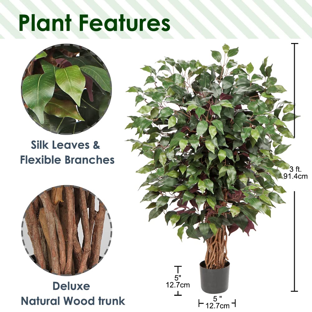 Plantes artificielles Grande Plante Artificielle Benjamini Ficus Arbre Artificiel Plante d'intérieur déco pour Bureau déco Chambre à Coucher Salle à Manger intérieur déco extérieur Vert Rouge 105 CM