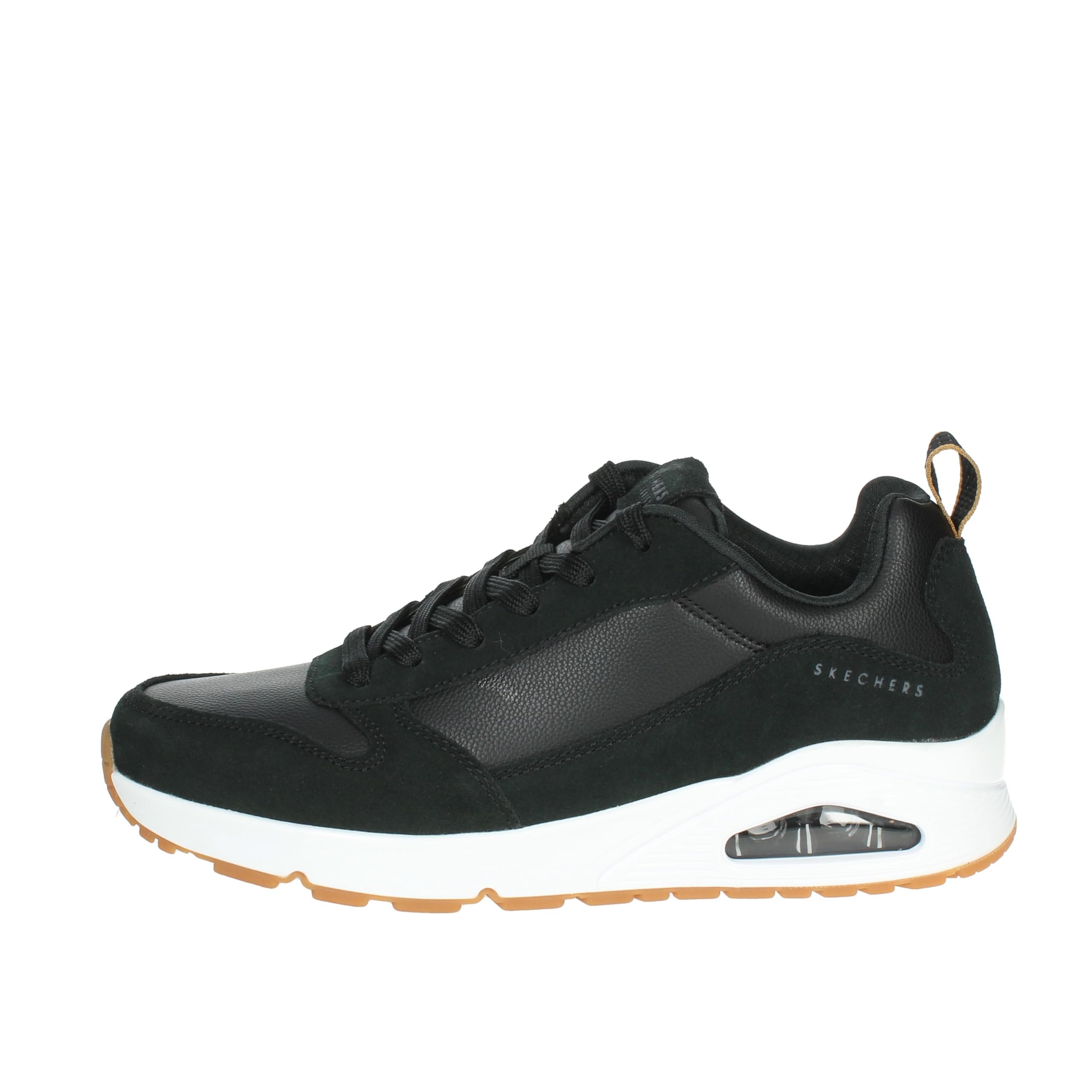 Skechers Men's Uno Stacre Sneaker, Black Leather/Pu/White Trim, 9.5 UK