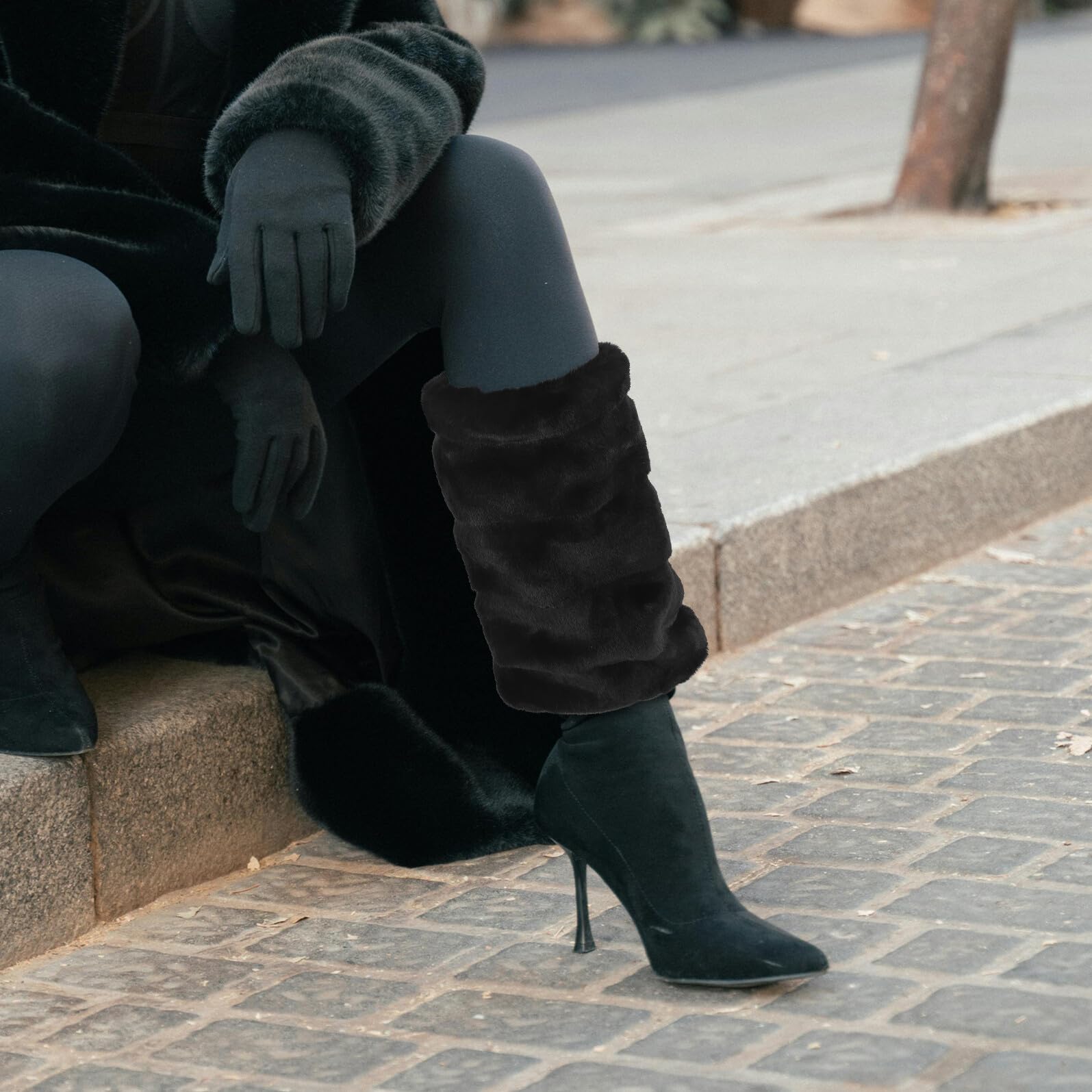 YARNOW Calentadores de Piernas de Piel Sintética para Mujer, Negro