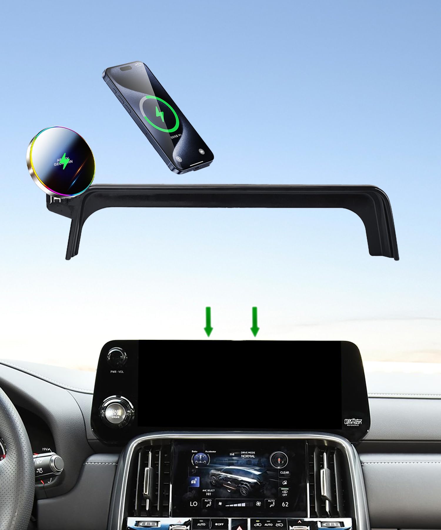 Car Phone Holder for 2022 2023 2024 2025 Lexus LX600 Accessories Apply to 12.3 Inch Touchscreen 15W Fast Wireless Charger Screen Fixed Clip HandsFree Cell Phone Mount 360° Rotation