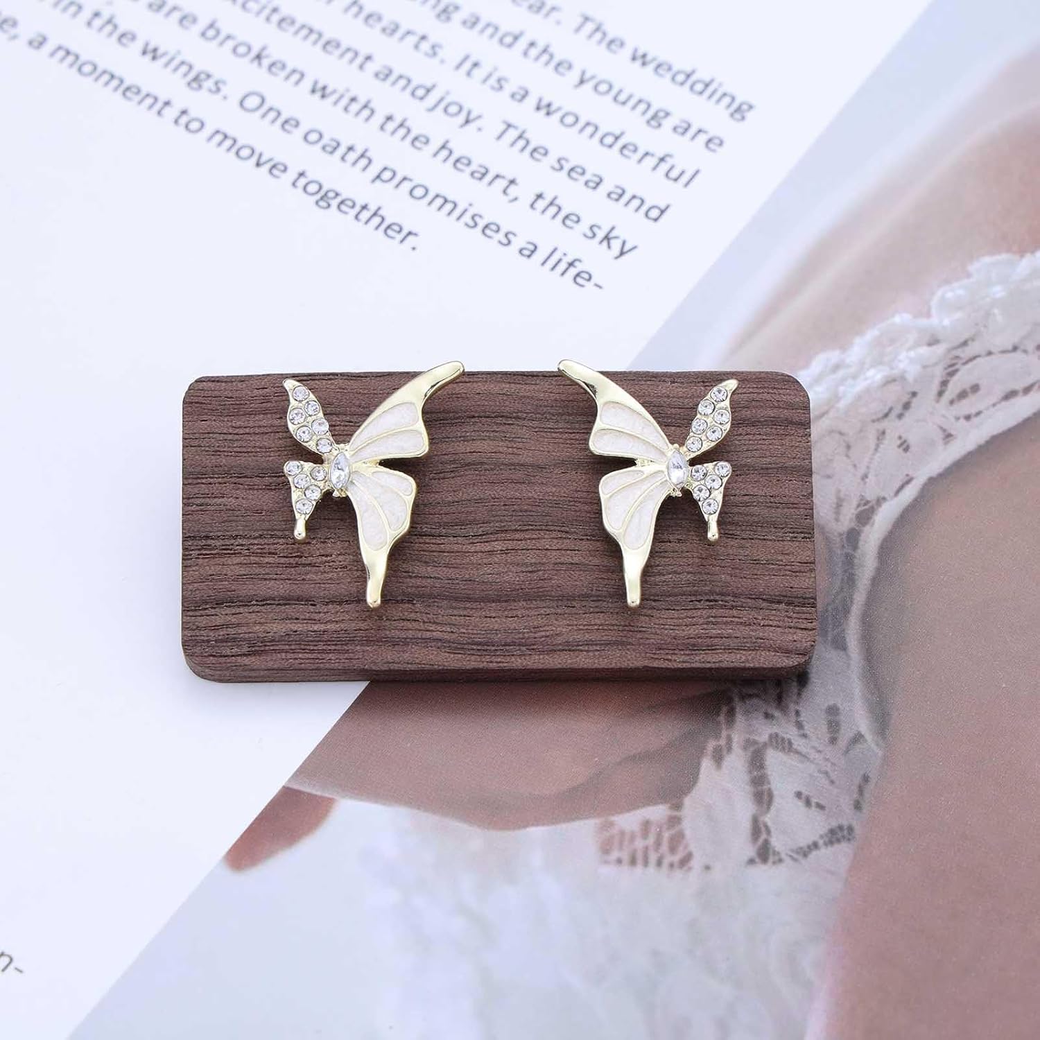 Bohemian Crystal Butterfly Earrings Gold Cz Butterfly Stud Earrings White Enamel Butterfly Earrings Rhinestone Butterfly Earrings Jewelry for Women Gifts - Image 4