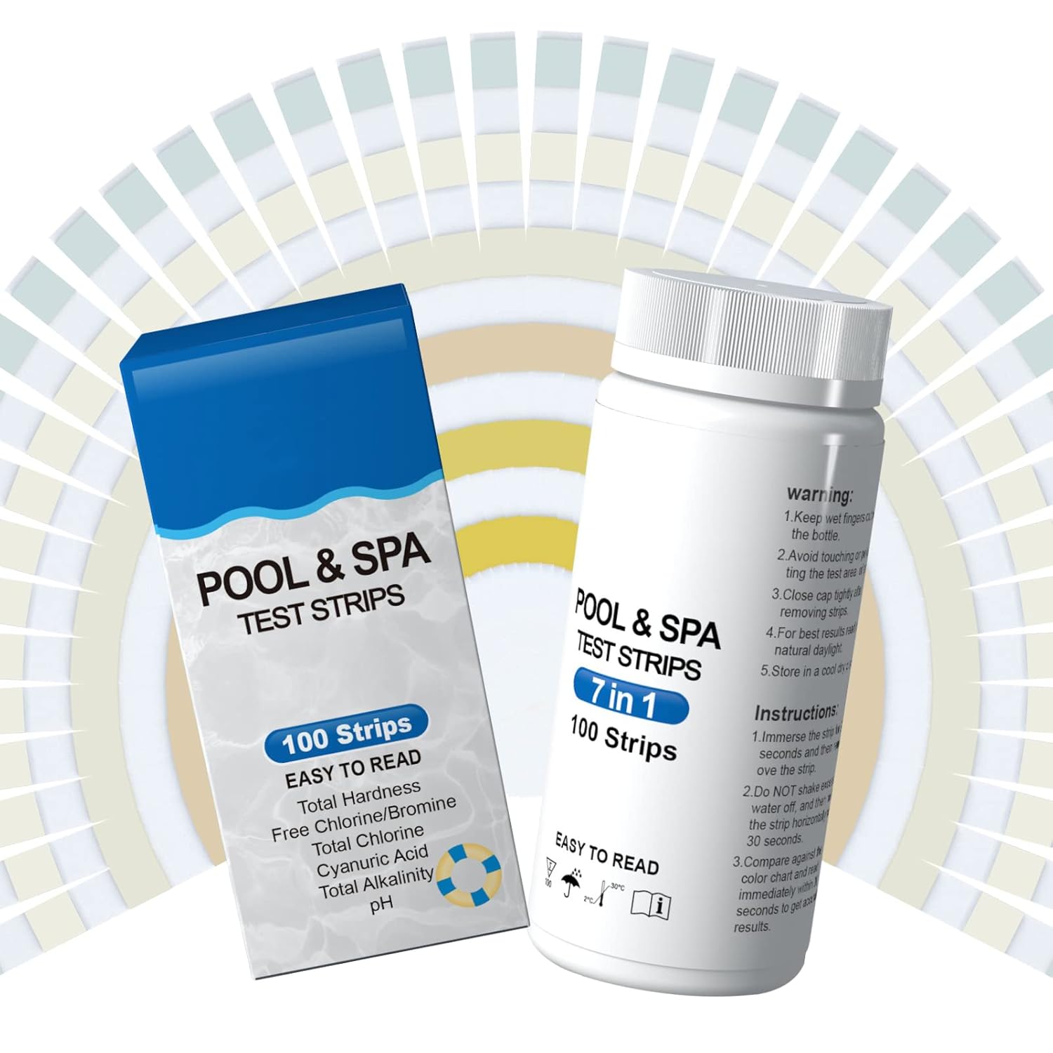 7 in 1 Hot Tub Test Strips, 100Pcs Test Strips for Pool, Hot Tub, SPA