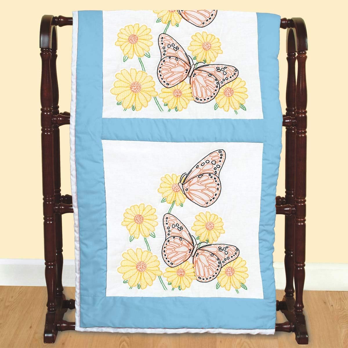 Jack Dempsey Needle Art Butterflies Quilt Block, white