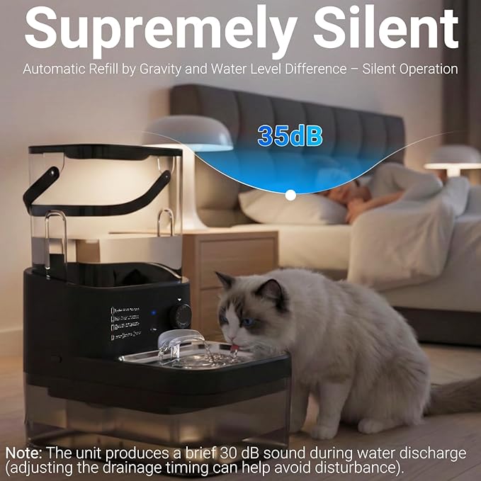 Fuente de Agua para Gatos 3L Sin Filtro, con Sensor de Movimiento y Batería miniatura 5