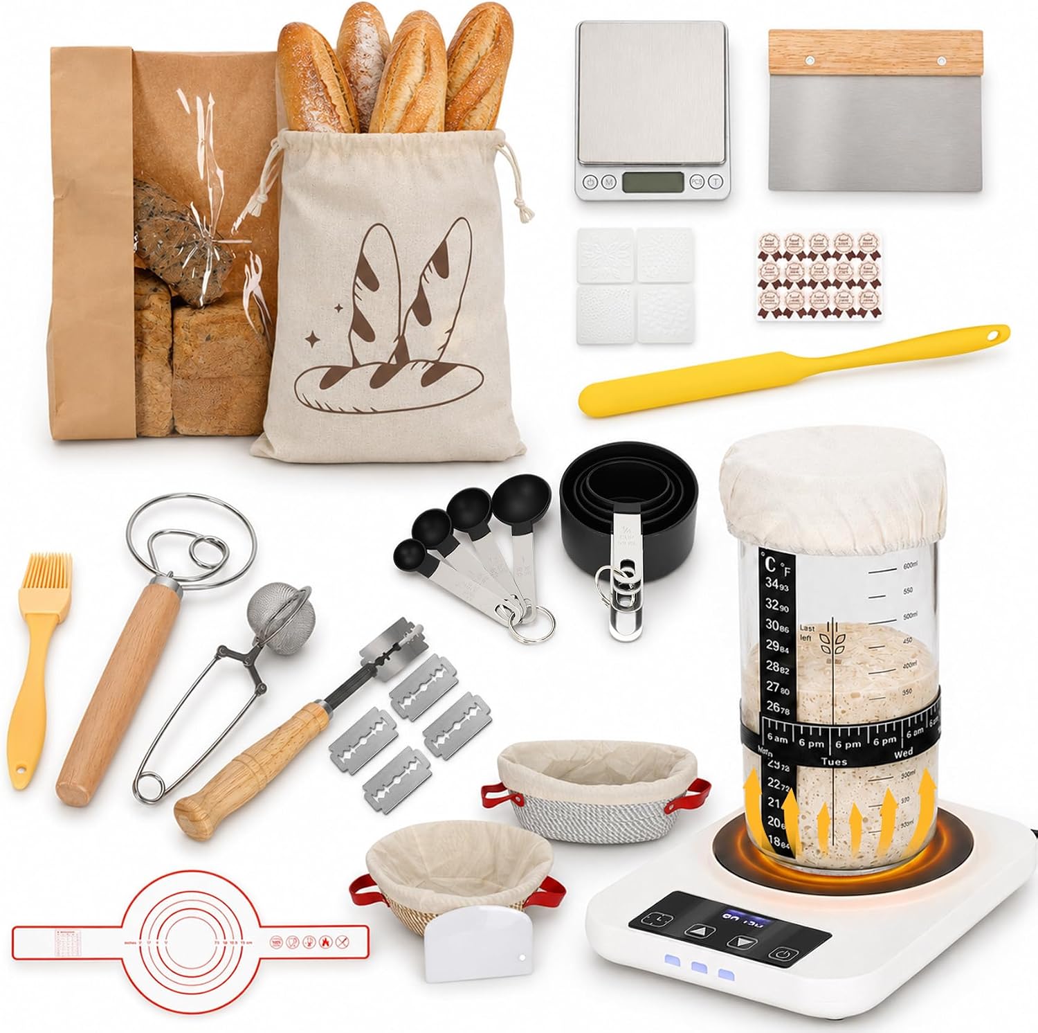 Sourdough Starter Kit with Warmer,Jar,Scale,Gift for Bakers Beiginner Women