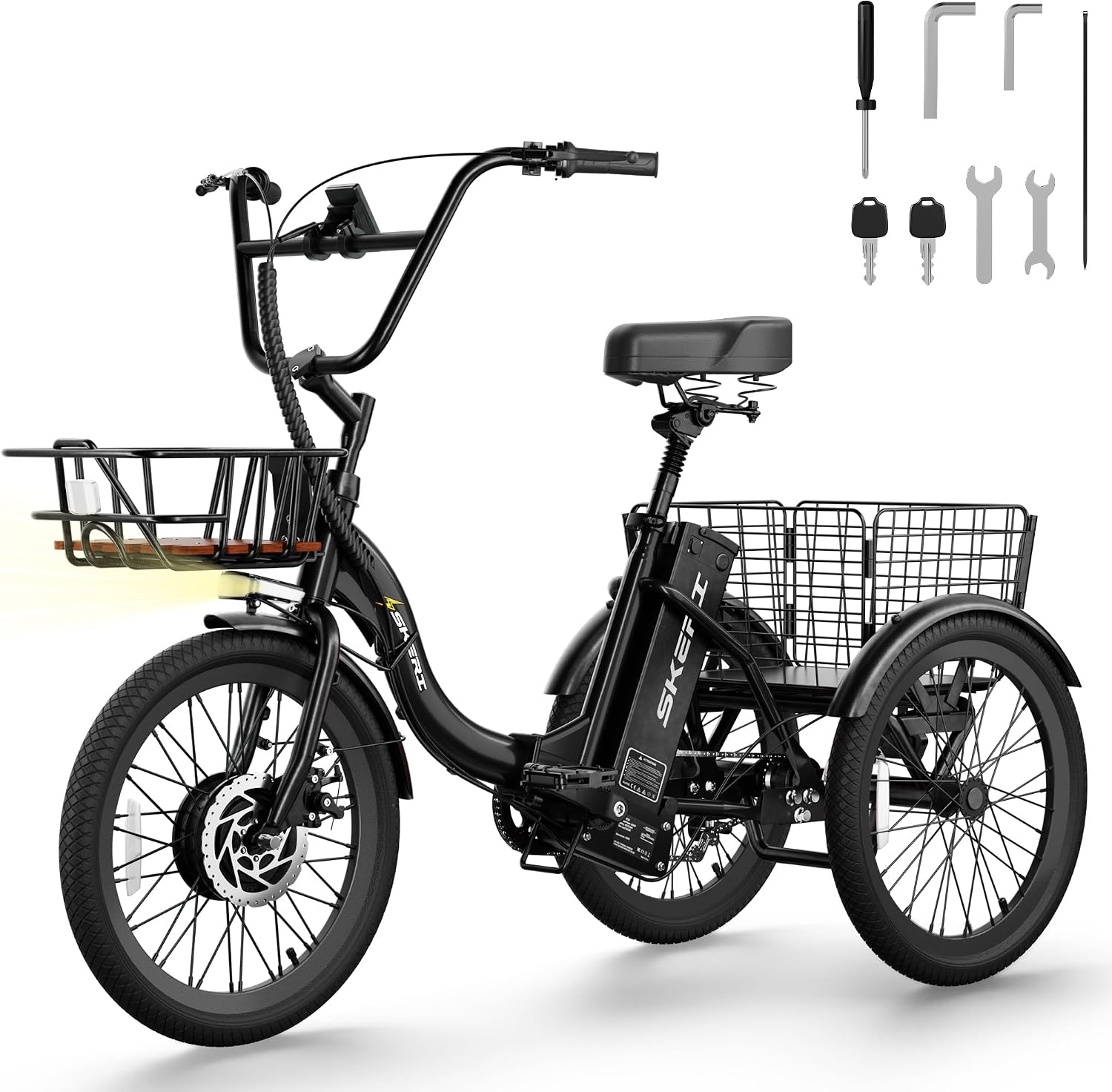 Skeri Ebike Electric Trike, Peak 1000W Electric Tricycle for Adults, 20″ Folding 3-Wheel Electric Bike, Step-Thru E Trike with 624WH Removable Battery and Large Basket