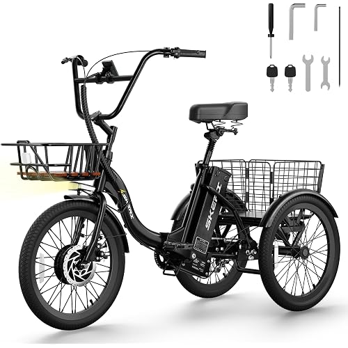 Skeri Ebike Electric Trike, Peak 1000W Electric Tricycle for Adults, 20" Folding 3-Wheel Electric Bike, Step-Thru E Trike with 624WH Removable Battery and Large Basket