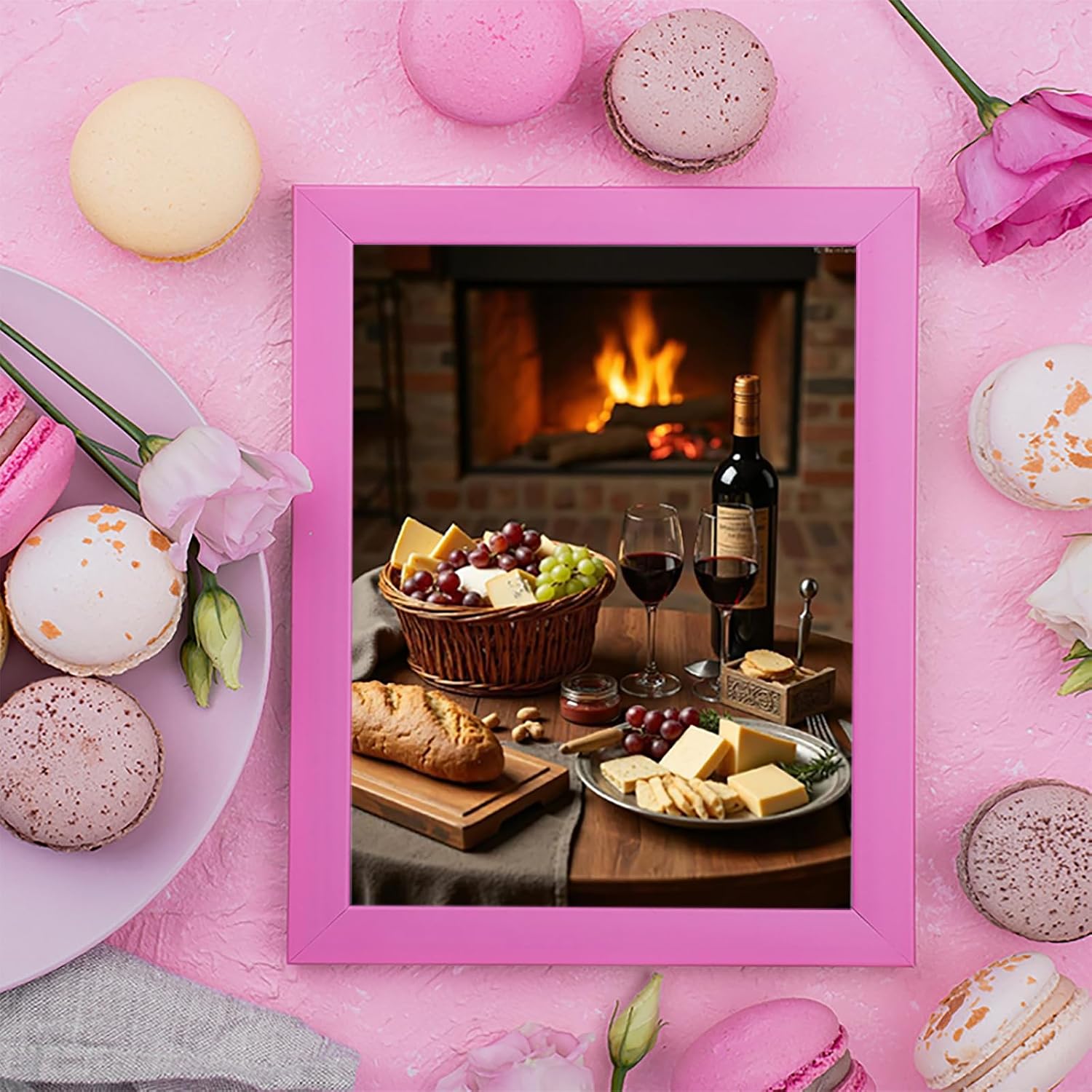 YL Mainland Cheese Wine Grapes Bread Fireplace Diamond Art Kits for Adults, 5D DIY Full Drill Diamond Painting Kits for Adults Beginners, Diamond Painting Kit for Wall Home Decor 12x16 Inch No Frame image 2