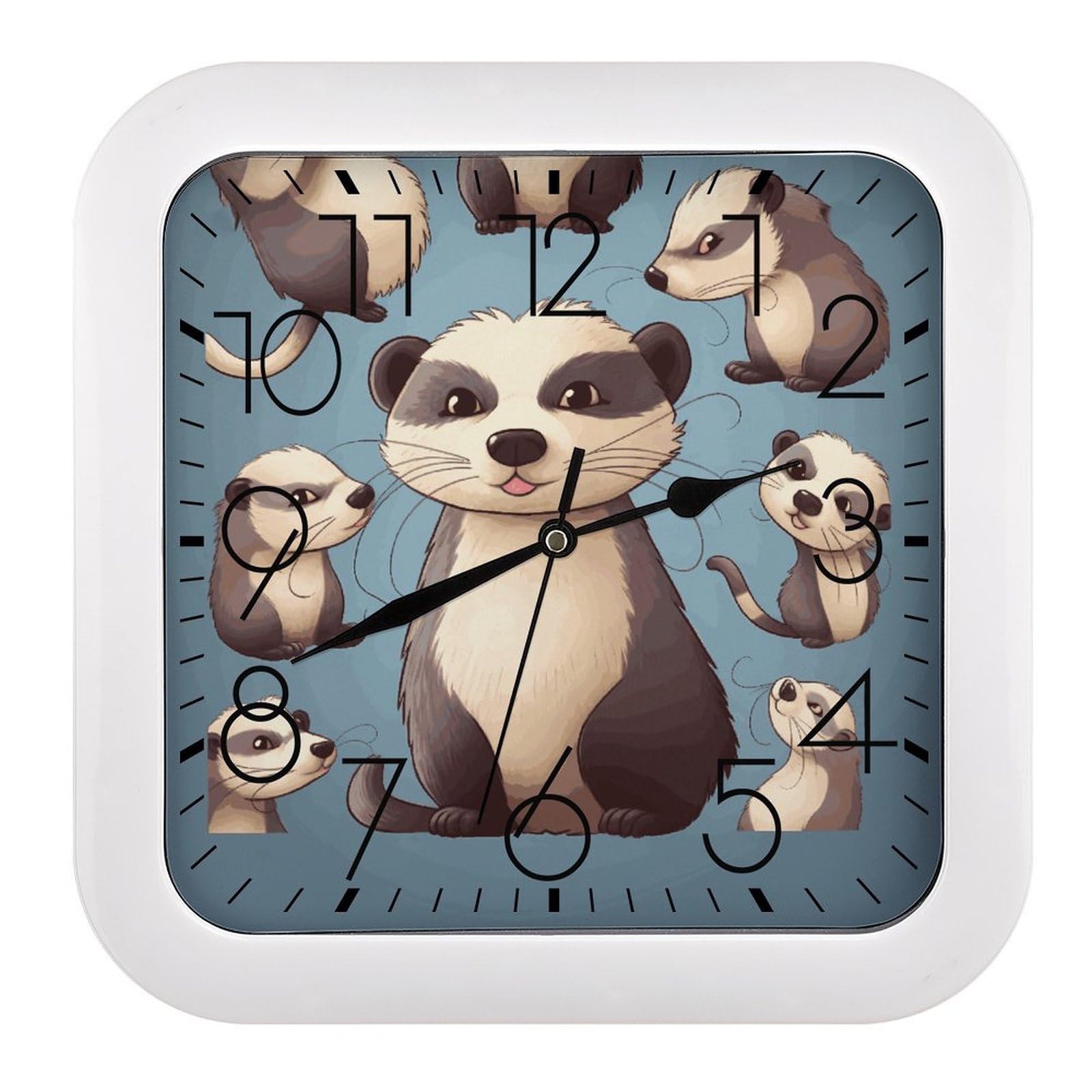 FekiLoot Hairy Ferret Wall Clock 10.2" Modern Farmhouse Square Clocks Silent No Ticking, Wall Art and Timepiece Clock for Shelf Table Mantel Or Bedside Clocks