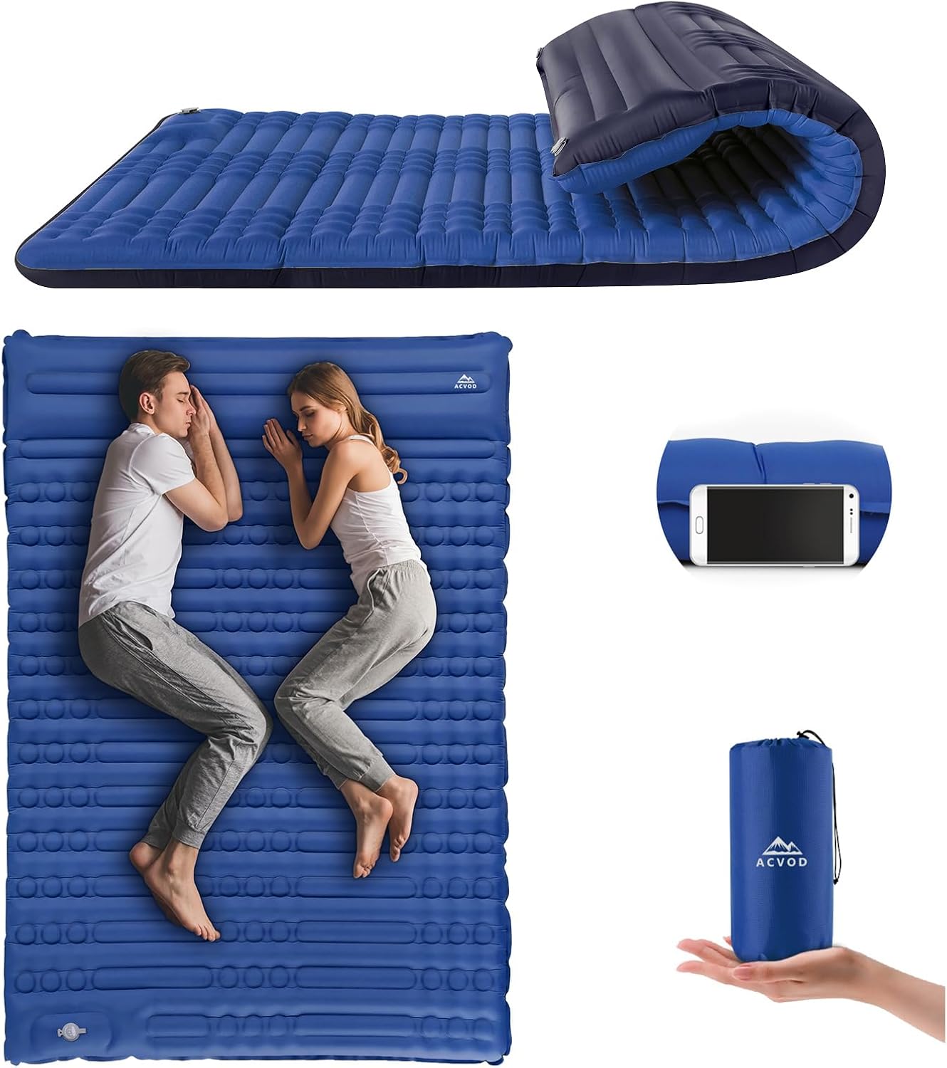 Double Sleeping Pad, Self Inflating 4.7” Extra Thick for 2 Person Built-in Pump, Portable Camping Mattress Sleeping Mat for Backpacking Hiking Tent Travel