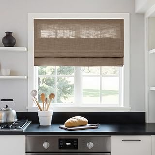 TWOPAGES Linen Roman Shades for Windows Custom Cordless Blinds for Indoor Windows,French Doors,Bedroom, Living Room, Bathroom(Rust Brown, Custom Made)