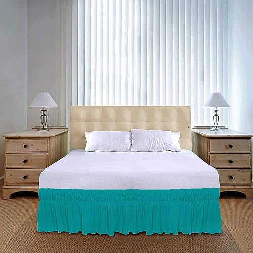 Miniatura 3 de Falda de cama con volantes envolvente con cinturón elástico ajustable, caída de 14 pulgadas, fácil de poner y quitar, mezcla de volantes de polvo