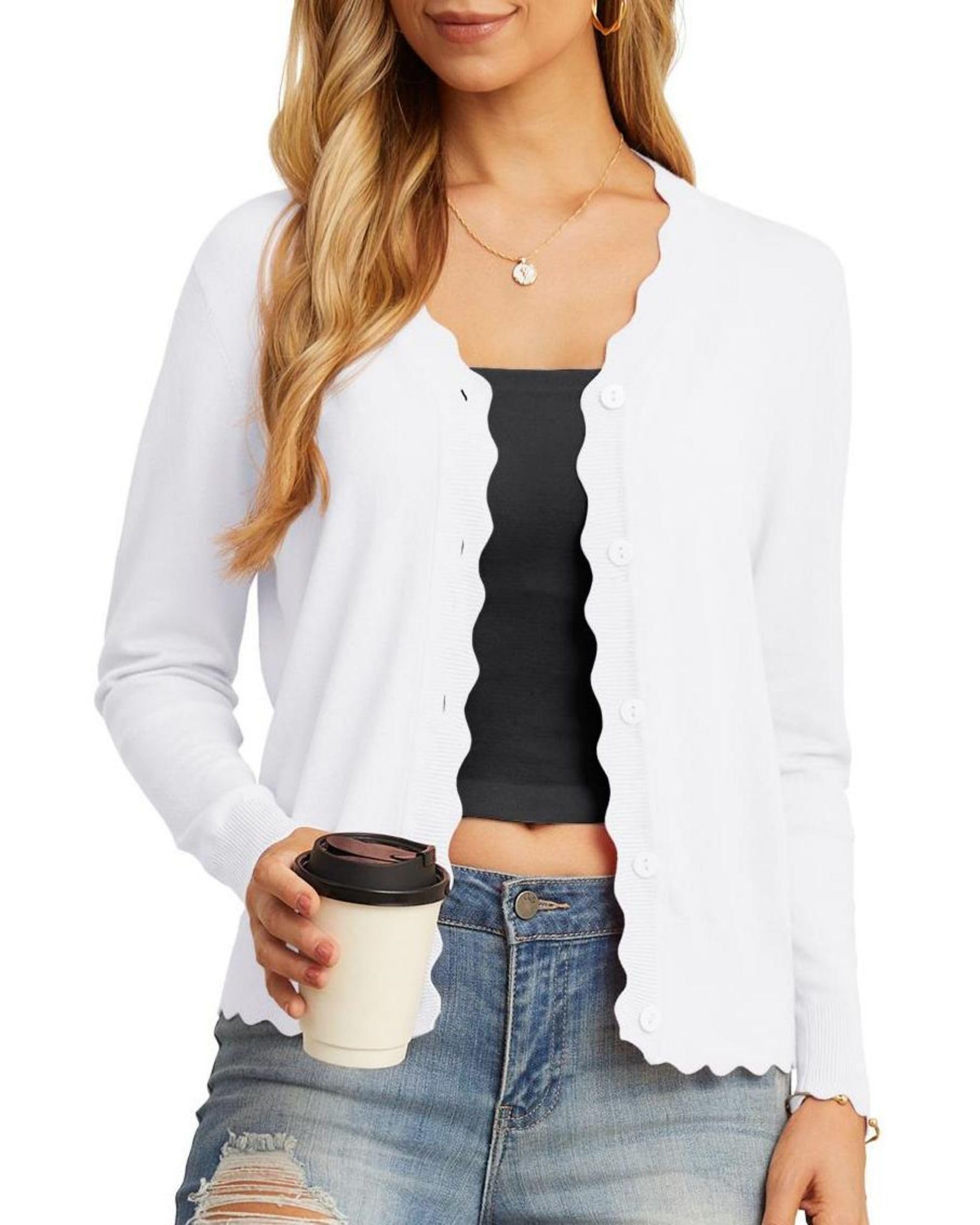 GRECERELLE Cardigan Femme avec Boutons et Encolure en V Cardigan Femme Léger et Estival Elégant avec Dentelle