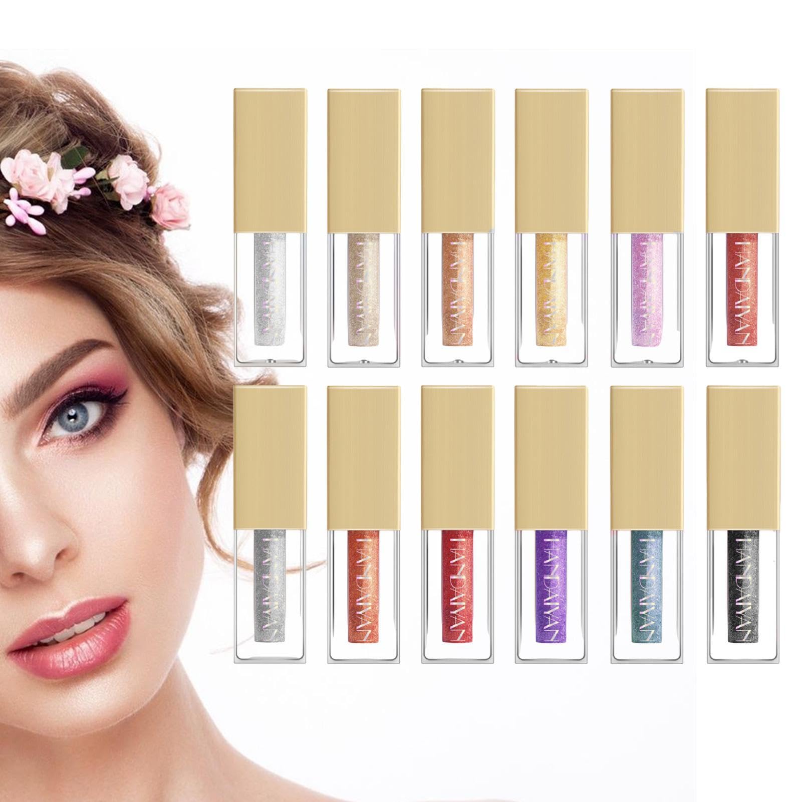 sombras ojos líquidas - Resaltador gel brillante 12 colores | Kit sombras ojos con purpurina, sombras ojos brillantes larga duración, resaltador gel Pologmase