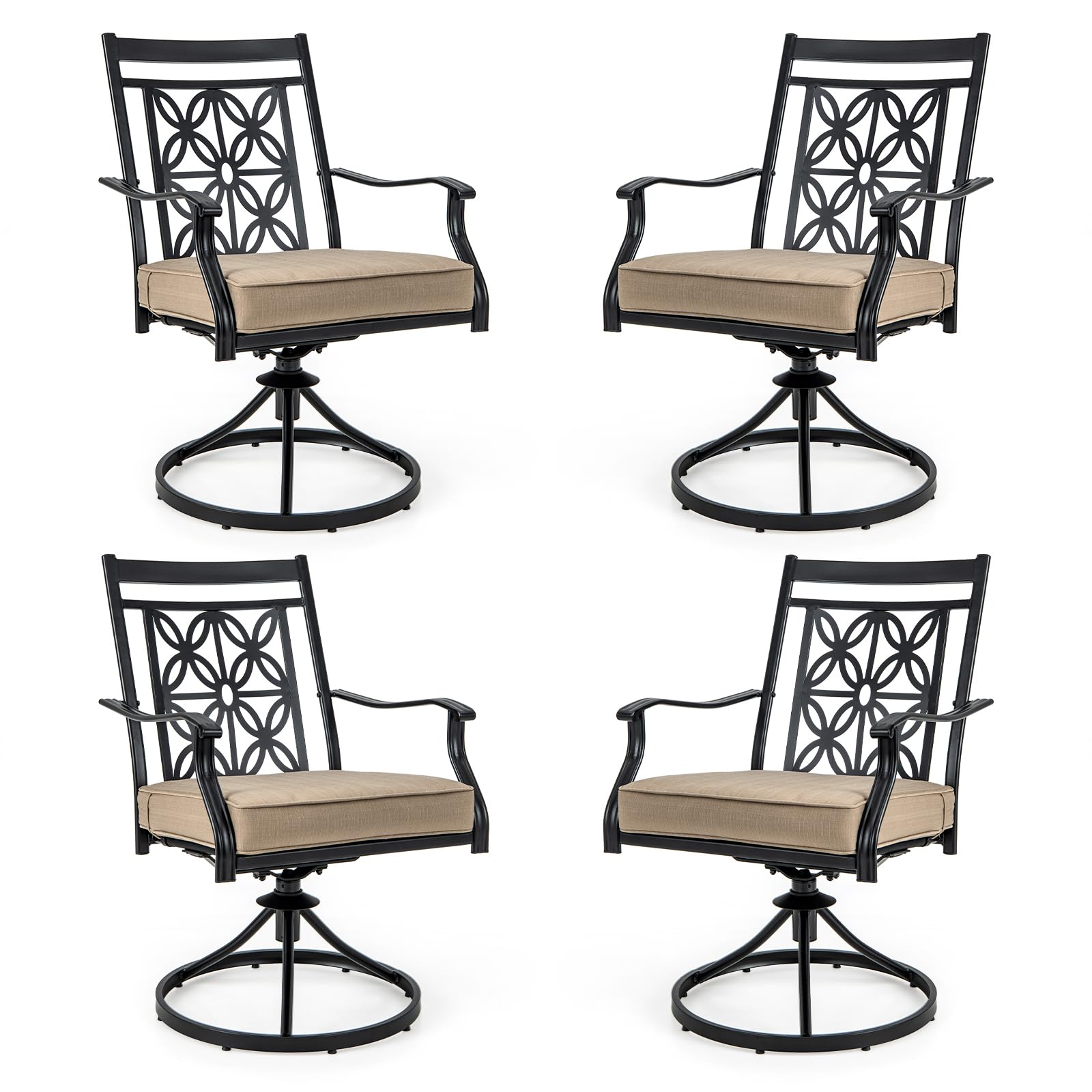 Photo 1 of ***SIMILAR ITEM*** COSTWAY 4 Pieces Patio Swivel Dining Chairs, with Durable Metal Frame, Soft Cushion, Blossom Pattern Backrest, All-Weather Swivel Chair for Garden, Backyard, Poolside, Bistro (4)