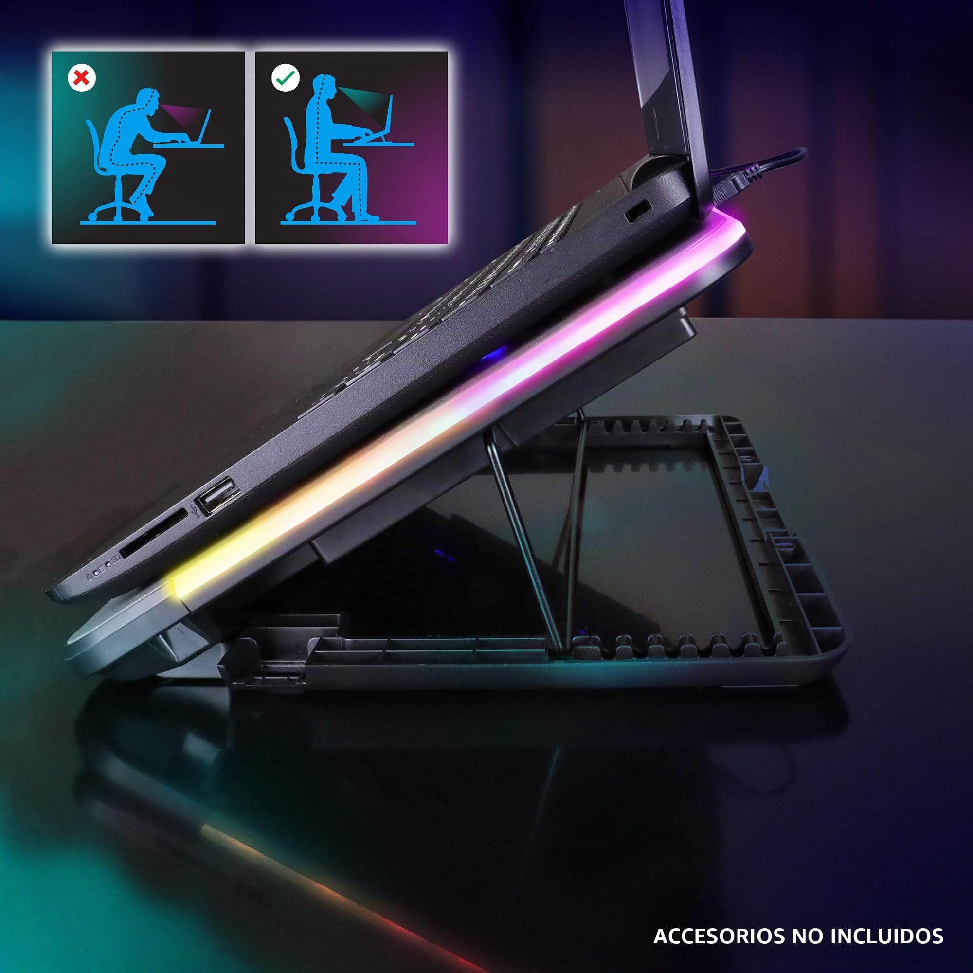 ENHANCE Gaming Voltaic 2 Base de Enfriamiento para Computadora Portátil - 6 Ventiladores LED Azules, 7 Configuraciones de Altura, Iluminación RGB - Base de Enfriamiento Parte Superior de Metal