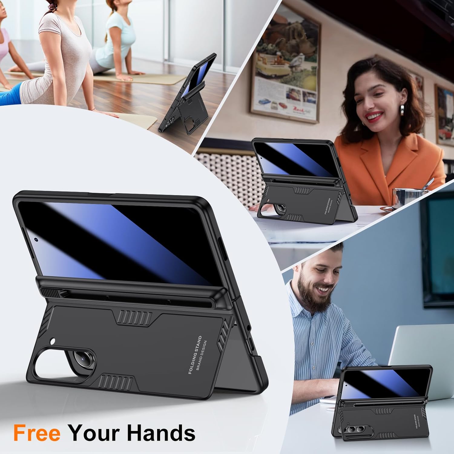 for Samsung Galaxy Z-Fold-5 Privacy Case: with Slim S Pen Holder (Not Include Pen), Anti-spy Screen Protector, Hidden Kickstand, Hinge Protection, Wireless Charging for ZFold 5 Phone Cover (Black)