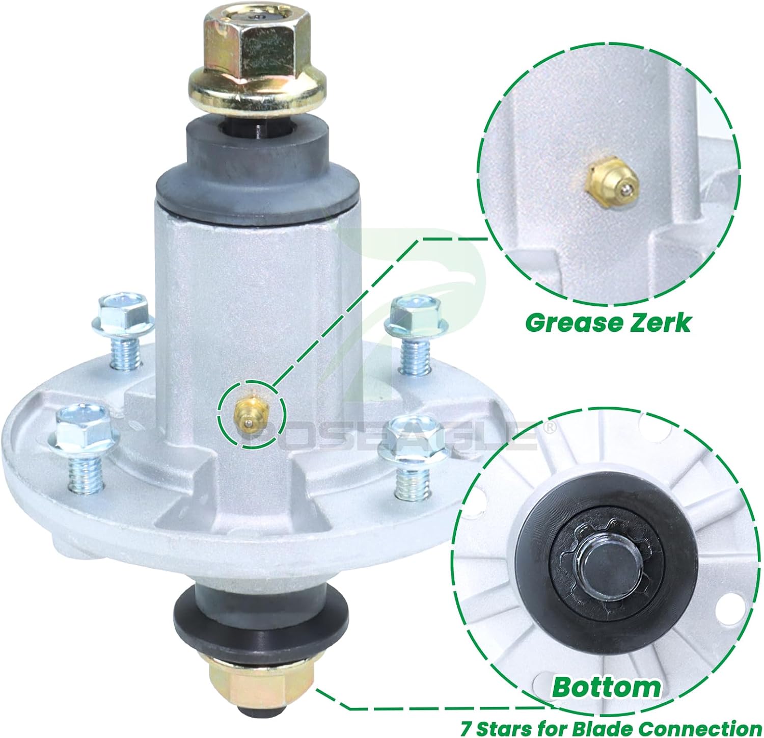 Pre-Greased GY21098 Spindle Assembly with GX22616 Spindle Pulley Replace GY20454 AUC15811 for John Deere D140 D150 D155 D160 E140 E150 E160 E170 LA145 LA155 Lawn Tractors