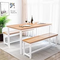 Vista 2 de Recaceik Dining Table Set for 4 Kitchen Dining Room Set with 2 Dinner Benches, Farmhouse Breakfast Table for Apartment Small Space, Easy Assembly