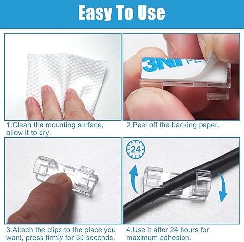 Miniatura 5 de 40 clips adhesivos fuertes transparentes, soportes de alambre de alta calidad para pared, organizador de cables fuerte debajo del escritorio,