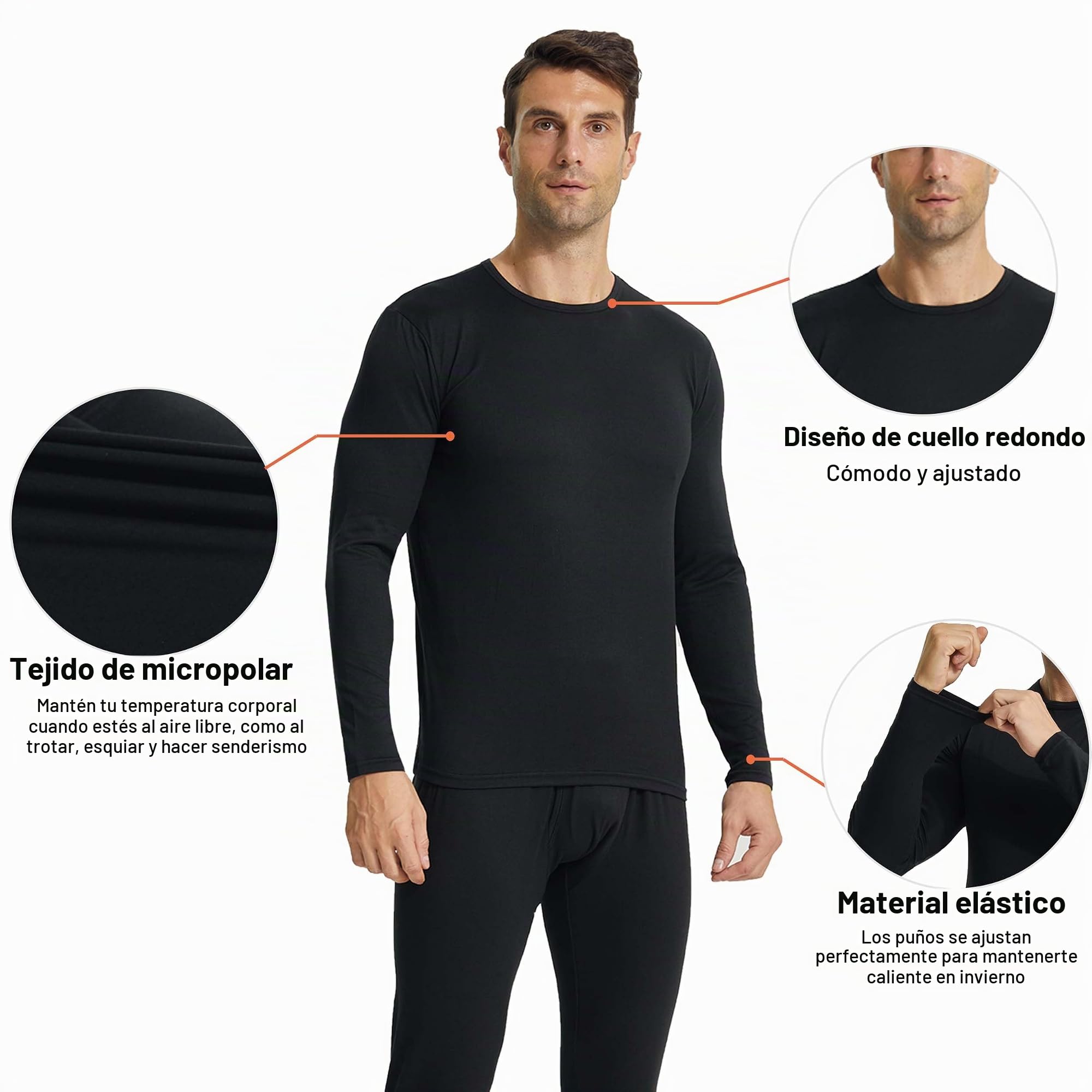 Pack de 2 unidades de ropa interior térmica para hombre, ropa interior funcional de invierno, cuello redondo, camiseta térmica de manga larga, ropa interior térmica de esquí