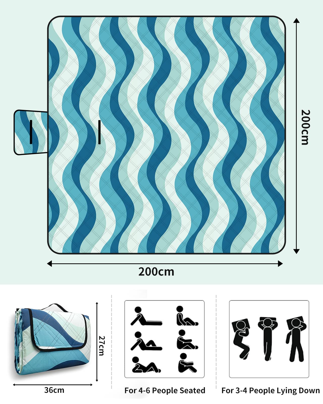 COVACURE Picknickdecke 200x200 cm XXL – Wasserdicht, Sandfrei & Waschbar – Isolierte Stranddecke für Outdoor, Camping, Park & Picknick – Faltbar & Leicht