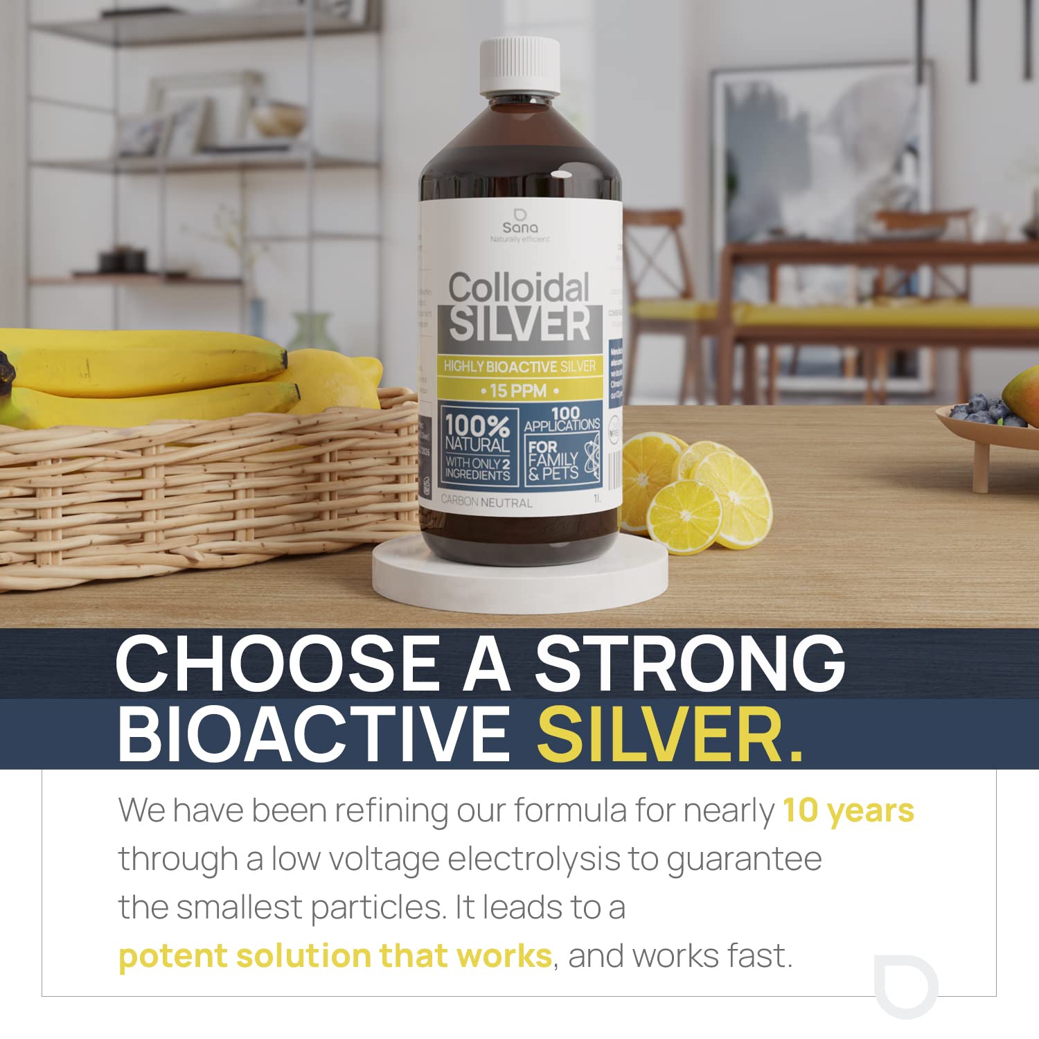 Kolloidales Silber 15 PPM 1000 ml | Premium Silberwasser Stärker als 25ppm | Für Mensch, Hund & Katze | Carbon Neutral | 100% natürlich mit 2 Zutaten