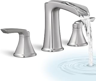 HOIGY Brushed Nickel Waterfall Roman Tub Faucet, 3-Hole Deck Mount Bathtub Faucet Set, High Flow 6-16 Inch Spread, 2 Handles with Hoses