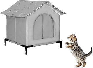Cat House for Outdoor Stray Cats, Winter Warm Water Repulsor Rainproof Large Space All Seasons Enclosed Tent Insulated Chew Proof Shelter, Outdoor Cat House Weatherproof, Grey