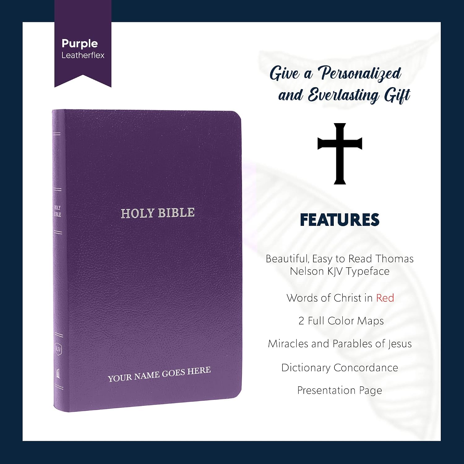 Personalized KJV Bible King James Version Faux Leather Holy Bible SMALL PRINT Economy Bible with Custom Name Up To 3 Rows Of Text, Highlighted Verses, Custom Gift for Christian Celebrations (Purple)