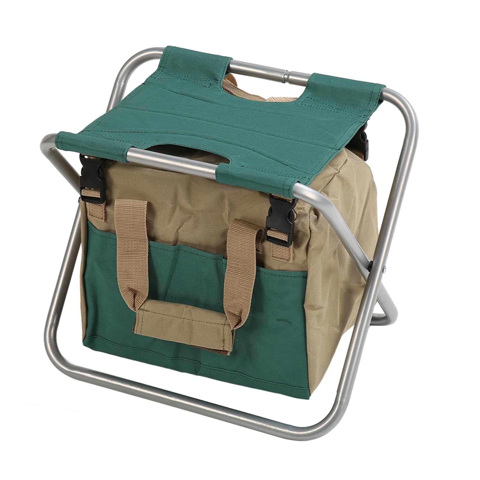 Sgabello pieghevole per uso intensivo, sgabello da giardinaggio pieghevole con borsa di stoccaggio, sgabello in tessuto Oxford 600D con kit di attrezzi da giardino staccabile, (Argento)