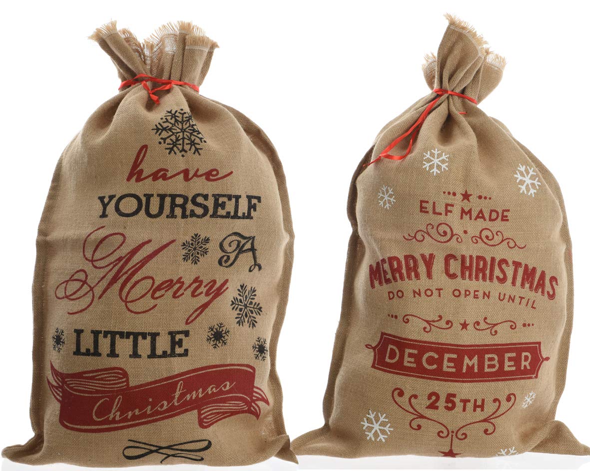 Sac cadeau de Noël en jute naturelle.