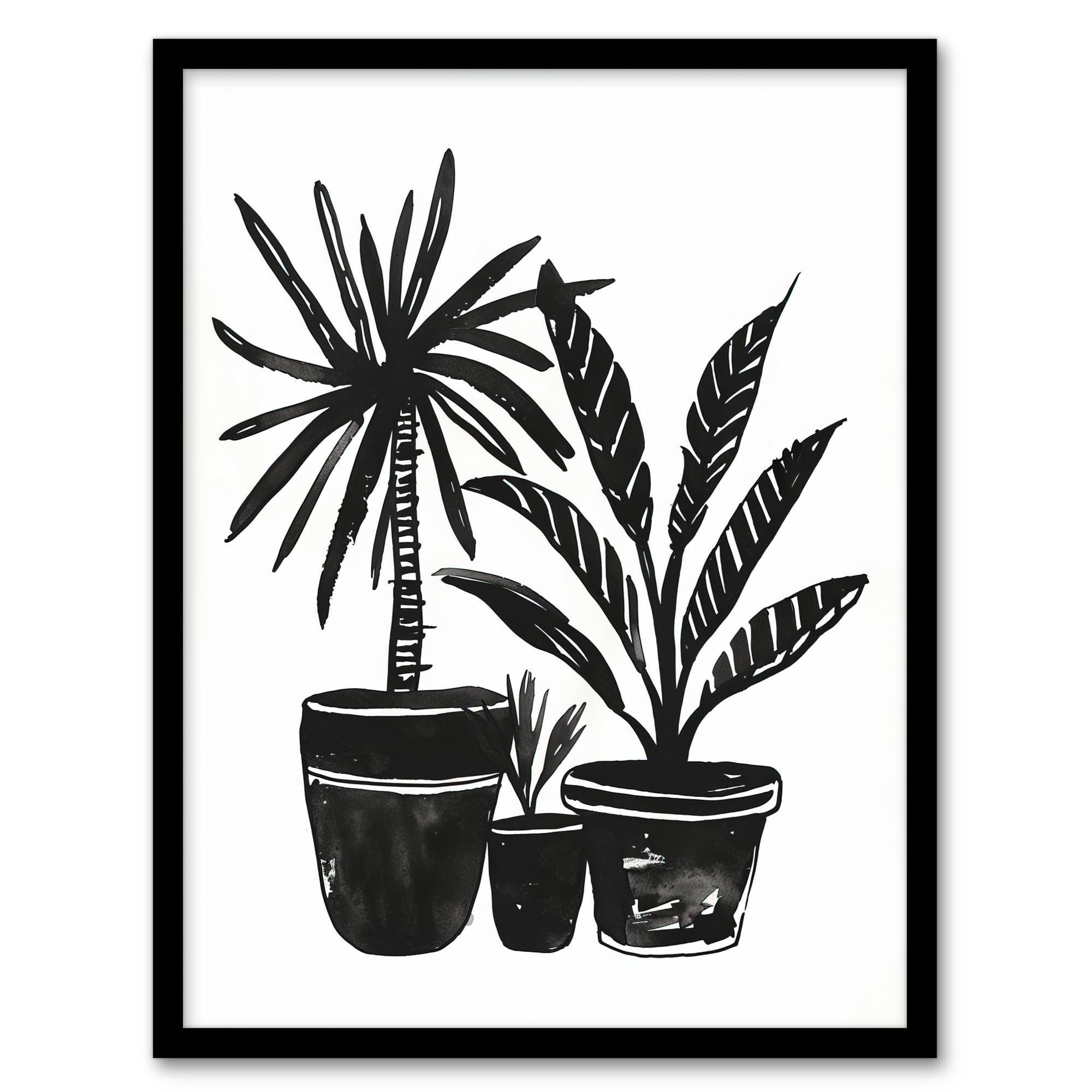 Artery8 Plant Lover Black White Houseplants Watercolour Living Room Artwork Framed Wall Art Print 18X24 Inch