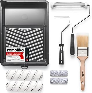 8-Piece Paint Roller Kit - Made in Italy - Premium Paint Brush, Microfiber Roller Covers, Wall Painting Roller Naps, Roller Frames, and Paint Tray, for Professionals or Homeowners