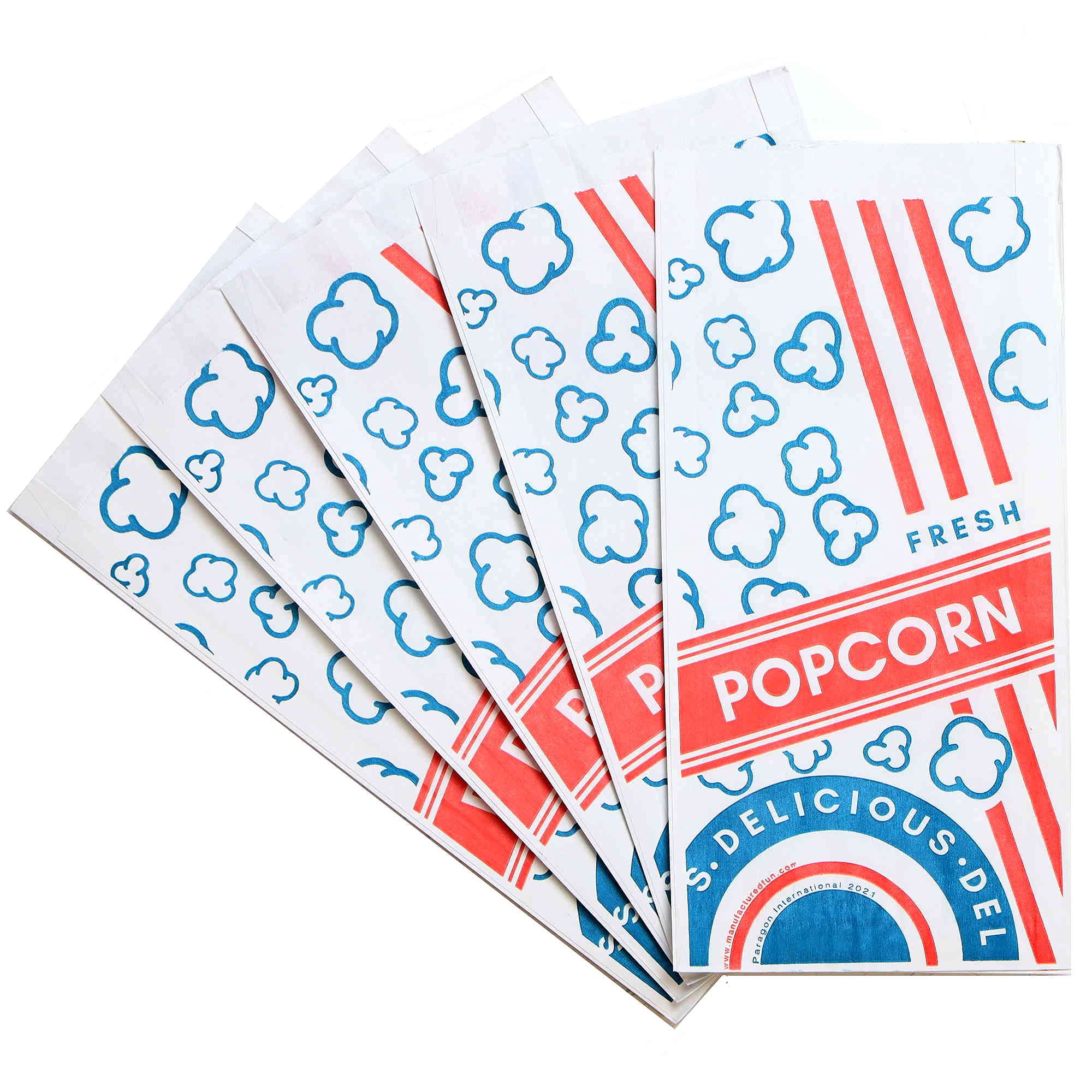 Medium Paper Popcorn Bags - 1.5 Ounce Size with Vintage Red, White, and Blue Design - Packs of 50, 100, 500, 1000 (50)
