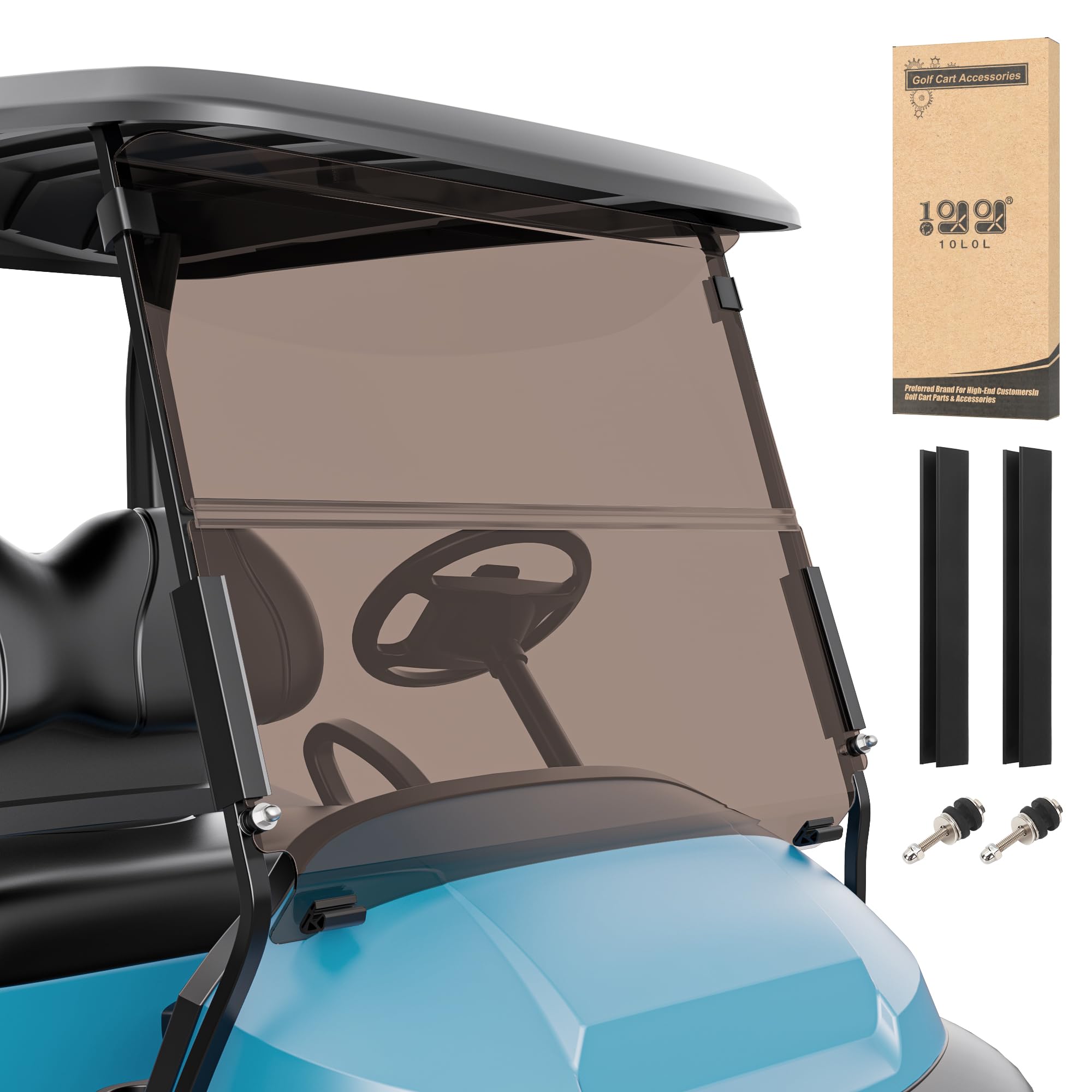 Photo 1 of 10L0L Golf Cart Windshield for Club Car Precedent 2004-Up, Tempo, 2017-Up Onward, One-Piece Hinge Design, Clear/Tinted Anti-UV Impact Resistant,HD View, 37.5"W X 33.6"H