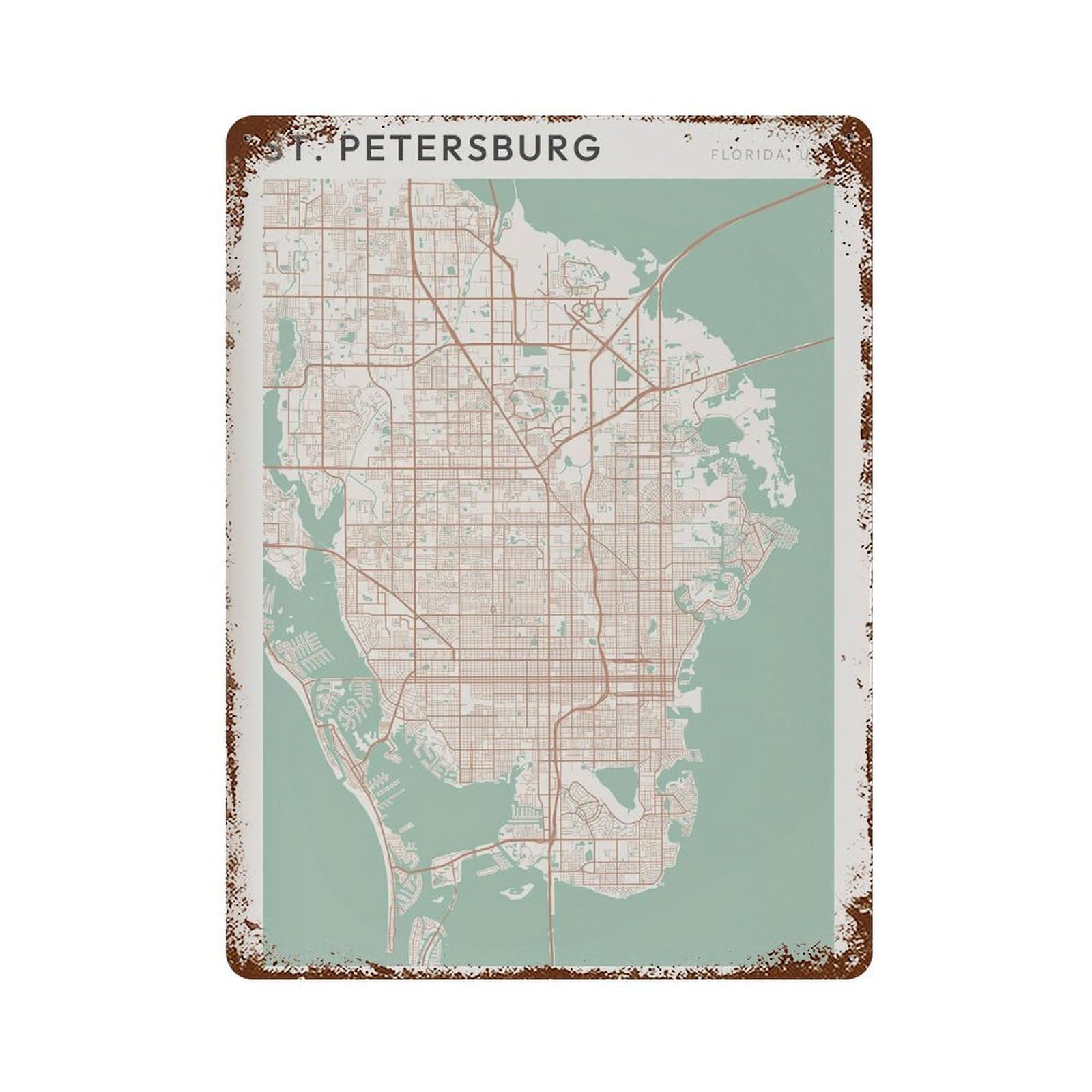 xiaoxiaoshen St Petersburg Map Florida Travel Gift Farmhouse Decor Wall Decor Art Metal Tin Poster Modern Home Decor Art Home Bar Shop Decorations Vintage Sign 40x30cm