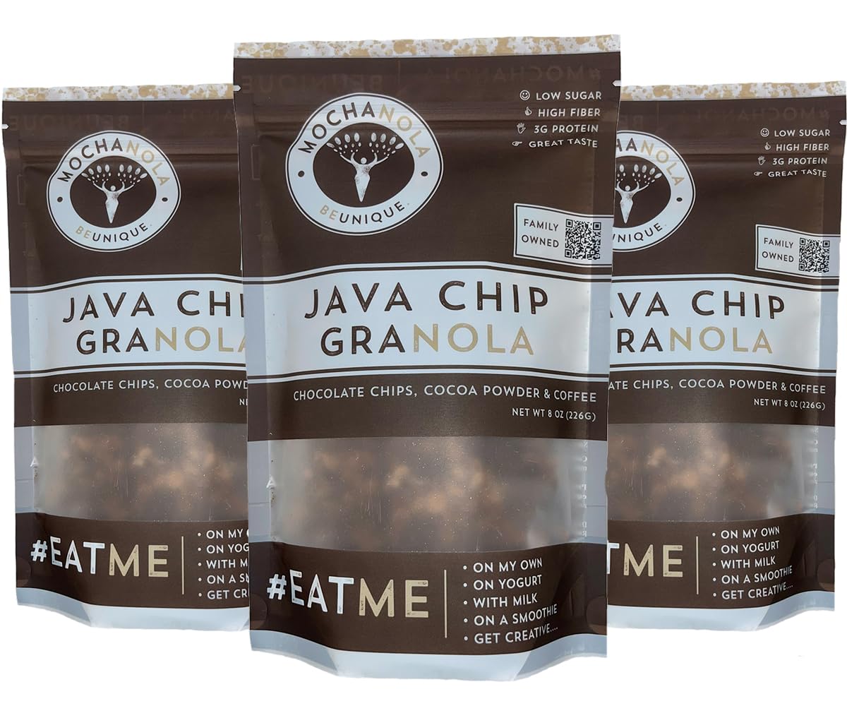 Mocha Nola, Java Chip, SOFI Award Winning Granola, Family Owned Business, 8oz (pack of 3)