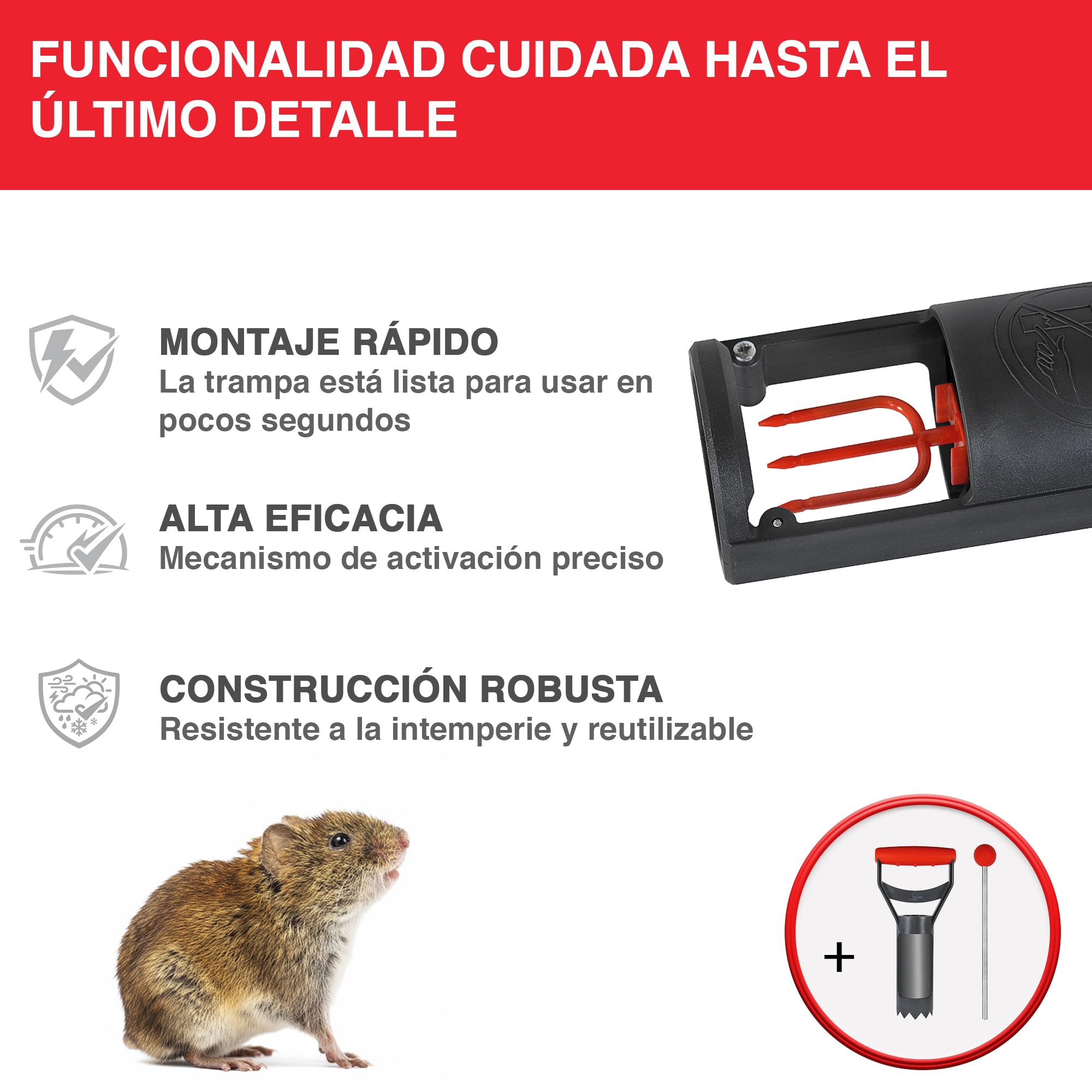 SWISSINNO Trampa para Topillos con Sonda SuperCat Incluida – Trampa Mecánica para Roedores Subterráneos, Control de Jardín, Reutilizable, Instalación en Túnel Vertical – 2 Trampa + 1 Sonda