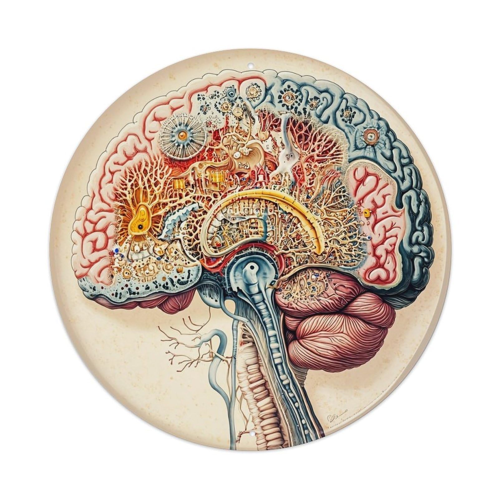 Jdyansheng Vintage Intricate Brain Anatomy Art Print Tin Sign Metal Poster Metal Signs For Home Man Cave Bar Cafe Kitchen Laundry Room Wall Decorations 8X8 Inches